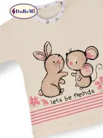 Tavşan Desenli Kız Çocuk Pijama Takımı Bej görsel 4