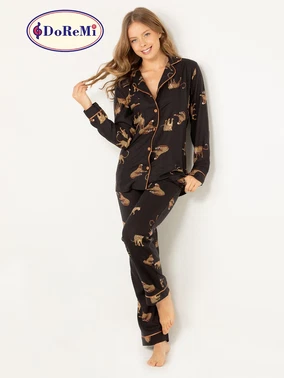 DOREMI DoReMi Leoparlı Doğal Viskon Soft Yumuşak Düğmeli Pijama Takımı - Alternatif Görünüm