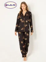 DoReMi Leoparlı Doğal Viskon Soft Yumuşak Düğmeli Pijama Takımı Siyah görsel 4