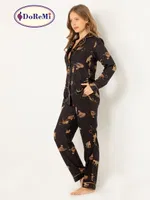 DoReMi Leoparlı Doğal Viskon Soft Yumuşak Düğmeli Pijama Takımı Siyah görsel 5