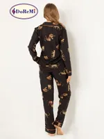 DoReMi Leoparlı Doğal Viskon Soft Yumuşak Düğmeli Pijama Takımı Siyah görsel 6
