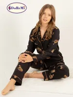 DoReMi Leoparlı Doğal Viskon Soft Yumuşak Düğmeli Pijama Takımı Siyah görsel 7