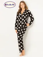 Puantiyeli Doğal Viskon Soft Yumuşak Gömlek Yaka Pijama Takımı Siyah detay görünüm