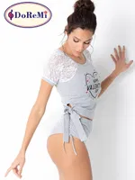 DoReMi Yandan Bağlamalı Şortlu Pijama Takımı Gri görsel 4