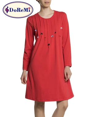 DOREMI Doremi Kırmızı Dizüstü Uzun Kollu Penye Gecelik