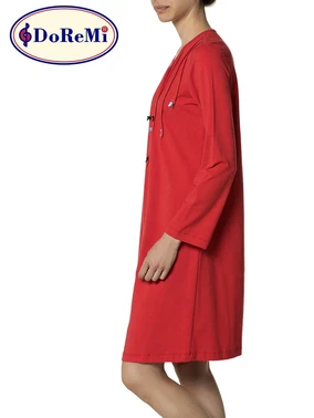 DOREMI Doremi Kırmızı Dizüstü Uzun Kollu Penye Gecelik - Alternatif Görünüm