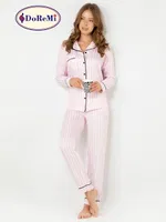 DoReMi Victoria Uzun Kollu Bayan Pijama Takımı Pembe detay görünüm