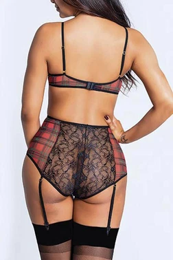 For Dreams Ekose Desenli Dantelli Fantazi Sütyen Takımı For Dreams 8271 - Alternatif Görünüm