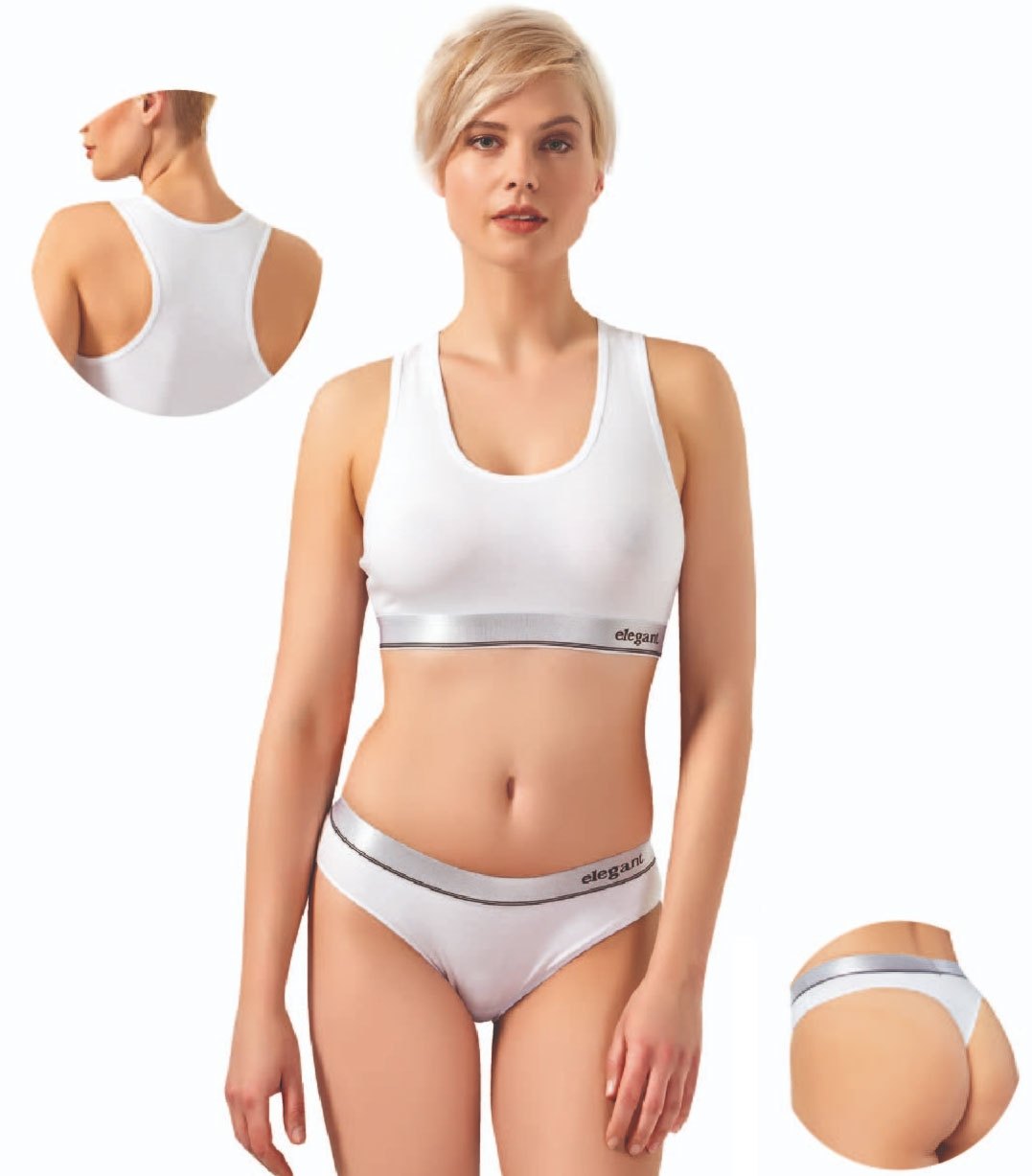 Elegant Beyaz Spor Sütyeni Ve String Külotlu Takım 23001-YG Öztaş