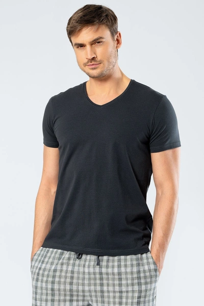 Erkek Likralı V Yaka T-shirt Cacharel 1332/OLİVE