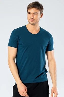 Cacharel Erkek Likralı V Yaka T-shirt Cacharel 1332/PETROL