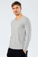 Erkek V Yaka Uzun Kollu T-Shirt Cacharel 1334/GRİ Gri