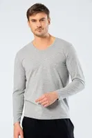Erkek V Yaka Uzun Kollu T-Shirt Cacharel 1334/GRİ Gri detay görünüm