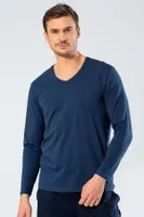 Erkek V Yaka Uzun Kollu T-Shirt Cacharel 1334/İNDİGO İndigo