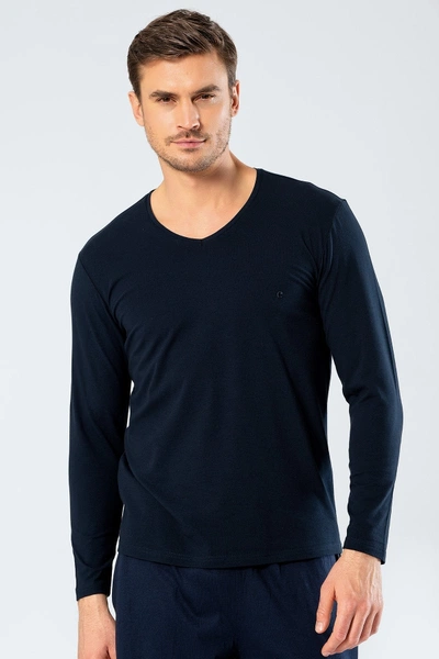 Erkek V Yaka Uzun Kollu T-Shirt Cacharel 1334/LACİVERT