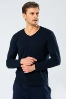 Erkek V Yaka Uzun Kollu T-Shirt Cacharel 1334/LACİVERT Lacivert detay görünüm