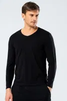 Erkek V Yaka Uzun Kollu T-Shirt Cacharel 1334/SİYAH Siyah