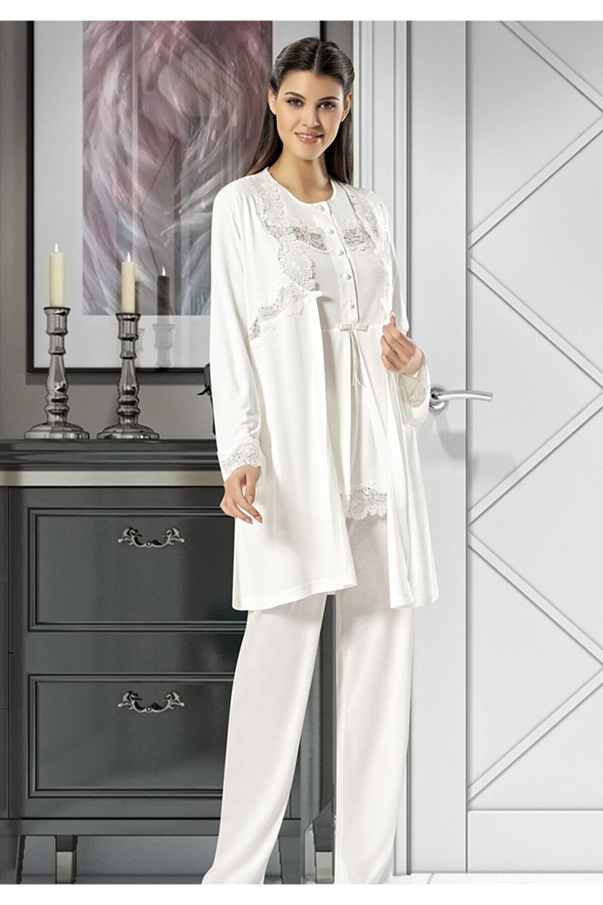Hamile Lohusa 3lü Pijama Gecelik Takım XSES 4400