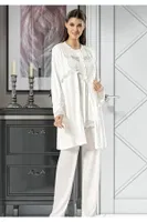 Hamile Lohusa 3lü Pijama Gecelik Takım XSES 4400 Ekru