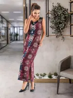 Kalın Askılı Uzun Kadın Elbise Derya Kurşun 956 Bordo detay görünüm