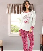 Kalp Baskılı Kadın Pijama Takım Derya Kurşun 861