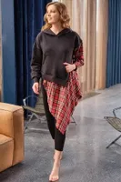 Pamuklu Ekose Kapüşonlu Uzun Kol Sweatshirt ve Tayt Takım Anıl 9748 Siyah farklı açı