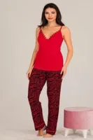 Kırmızı Güpür Detaylı 3 Lü Pijama Takım Lady 20016 Kırmızı detay görünüm