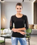 Kol Güpürlü Kadın Body Derya Kurşun 126 Siyah farklı açı