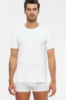 Kom Erkek Hulio Bisiklet Yaka 2 li Erkek Tshirt Beyaz