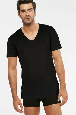 Kom Kom Enrico V Yaka Pamuk 2 li Erkek Tshirt - Alternatif Görünüm