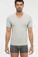 Kom Erkek V Yaka Pamuklu T-Shirt Antonio Gri Melanj görsel 5