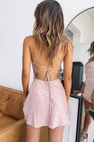 Merry See Baskılı Saten Mini Elbise Pembe MS 2327 Pembe detay görünüm