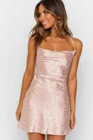 Merry See Baskılı Saten Mini Elbise Pembe MS 2327 Pembe farklı açı