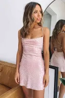 Merry See Baskılı Saten Mini Elbise Pembe MS 2327 Pembe görsel 5