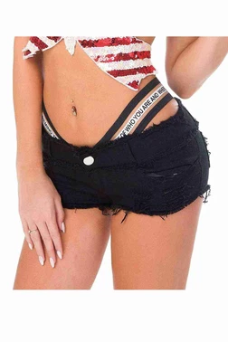 Merry See Merry See Bel Lastik Detaylı Denim Kot Şort Siyah