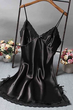 Merry See Dantelli Kısa Saten Gecelik Merry See MS2331-Siyah