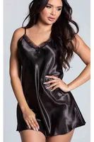 Merry See Kısa Saten Gecelik Siyah Siyah