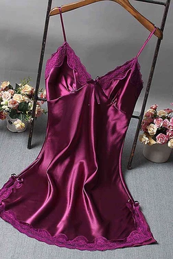 Merry See Merry See Saten Dantelli Kısa Gecelik Mor