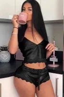 Merry See Saten Dantelli Şortlu Pijama Takım Siyah Siyah farklı açı