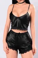 Merry See Saten Dantelli Şortlu Pijama Takım Siyah Siyah görsel 8