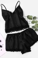 Merry See Saten Dantelli Şortlu Pijama Takım Siyah Siyah görsel 12