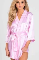 Merry See Saten Kısa Sabahlık Gecelik MS2319-Pembe Pembe farklı açı