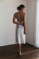 Merry See Sırt Dekolteli Uzun Saten Gecelik Elbise MS2329-Beyaz Beyaz detay görünüm