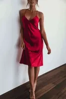Merry See Sırt Dekolteli Uzun Saten Gecelik Elbise Kırmızı 2329 Kırmızı görsel 5