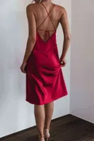 Merry See Sırt Dekolteli Uzun Saten Gecelik Elbise Kırmızı 2329 Kırmızı görsel 10