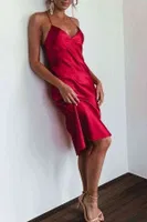 Merry See Sırt Dekolteli Uzun Saten Gecelik Elbise Kırmızı 2329 Kırmızı görsel 11