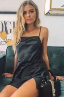 Siyah Yırtmaçlı Mini Saten Elbise Merry See MS2350 Siyah