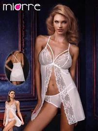 Miorre Miorre Ekru Bralet Detaylı Tül Gecelik Takım