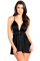 Night Light Çarpraz Askılı Fantazi Siyah Saten Babydoll 3374 Siyah