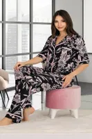 Pembe Çiçek Desenli Gömlekli ve Askılı 3'lü Pijama Takımı Lady 20001 Pembe